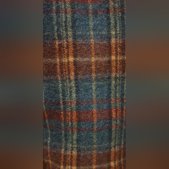 Vintage 80s Paul Costelloe Blue & Red Plaid Wool Casual Unisex Scarf w/ Fringe - Picture 3 of 7